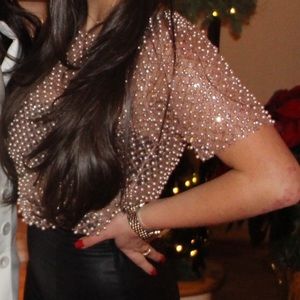 Mesh embellished crop top